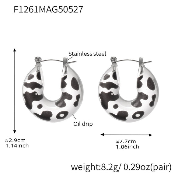 Wholesale Women's Fashion 316L Stainless Steel And Resin Ushaped Geometric Leopard Print Electroplated Earrings