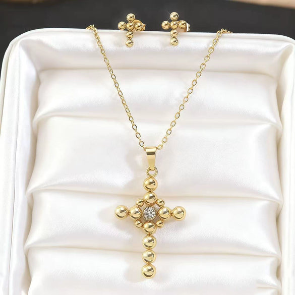 Wholesale Women's Fashion Stainless Steel And Titanium Steel Cross Crown Roman Numerals Electroplated Pendant Necklace With O Word Chain Jewelry