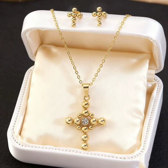 Wholesale Women's Fashion Stainless Steel And Titanium Steel Cross Crown Roman Numerals Electroplated Pendant Necklace With O Word Chain Jewelry