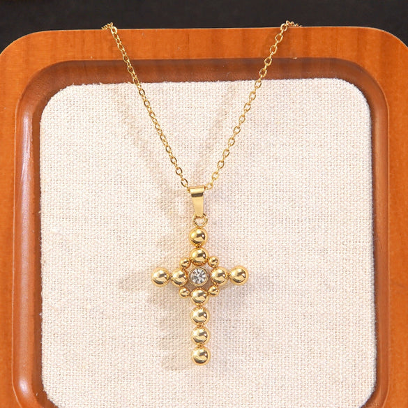 Wholesale Women's Fashion Stainless Steel And Titanium Steel Cross Crown Roman Numerals Electroplated Pendant Necklace With O Word Chain Jewelry