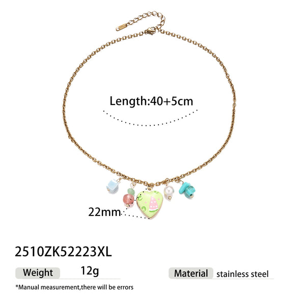 Wholesale Women's Fashion Stainless Steel And Titanium Steel Electroplated Heart Oil Drop Pendant Sweater Chain Necklace In Ins And Minimalist Style
