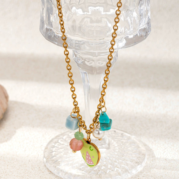 Wholesale Women's Fashion Stainless Steel And Titanium Steel Electroplated Heart Oil Drop Pendant Sweater Chain Necklace In Ins And Minimalist Style