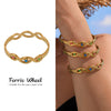 Wholesale Women's Fashion Stainless Steel And Titanium Steel Enamel Glaze Electroplated Ferris Wheel And Devil's Eye Ring And Bracelet