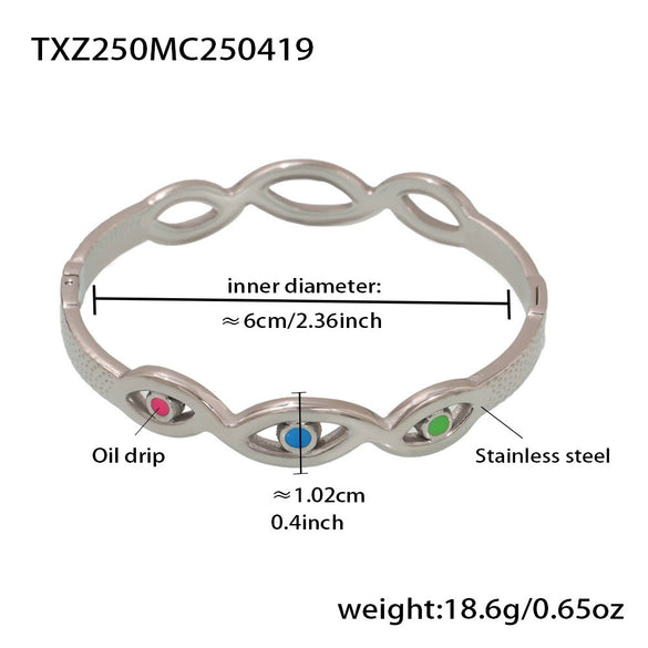 Wholesale Women's Fashion Stainless Steel And Titanium Steel Enamel Glaze Electroplated Ferris Wheel And Devil's Eye Ring And Bracelet