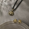 Wholesale Women's Fashion Stainless Steel And Titanium Steel Jewelry Set With Geometric Style And Electroplating Black Rope Series Button Earrings And Necklace Combination