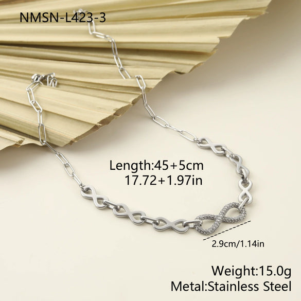 Wholesale Women's Fashion Stainless Steel And Titanium Steel Jewelry Set With Heart Water Drop Bell Patterns Electroplated Infinity Symbol Necklace And Bracelet