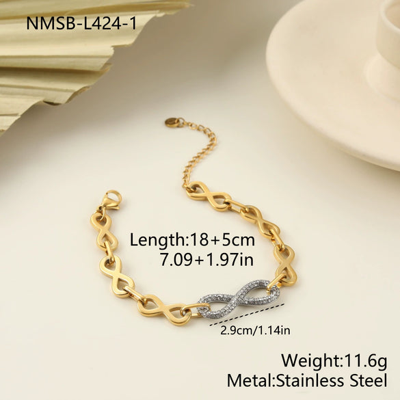 Wholesale Women's Fashion Stainless Steel And Titanium Steel Jewelry Set With Heart Water Drop Bell Patterns Electroplated Infinity Symbol Necklace And Bracelet