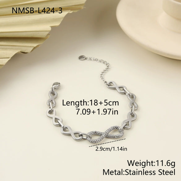 Wholesale Women's Fashion Stainless Steel And Titanium Steel Jewelry Set With Heart Water Drop Bell Patterns Electroplated Infinity Symbol Necklace And Bracelet