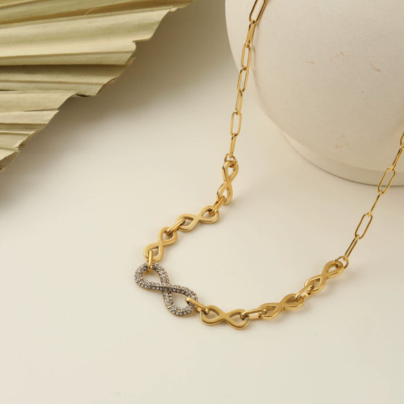 Wholesale Women's Fashion Stainless Steel And Titanium Steel Jewelry Set With Heart Water Drop Bell Patterns Electroplated Infinity Symbol Necklace And Bracelet