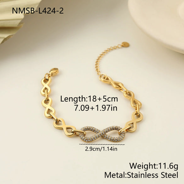 Wholesale Women's Fashion Stainless Steel And Titanium Steel Jewelry Set With Heart Water Drop Bell Patterns Electroplated Infinity Symbol Necklace And Bracelet