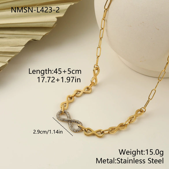 Wholesale Women's Fashion Stainless Steel And Titanium Steel Jewelry Set With Heart Water Drop Bell Patterns Electroplated Infinity Symbol Necklace And Bracelet