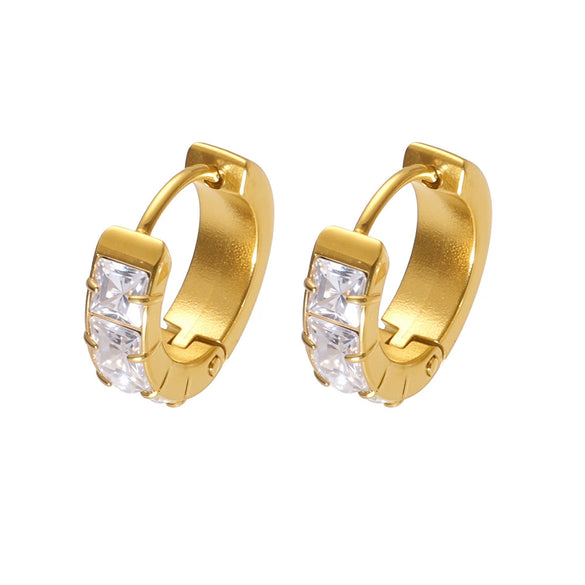 Wholesale Women's Fashion Stainless Steel Circle Earrings With 5A Zircon And Geometric Pattern Electroplated
