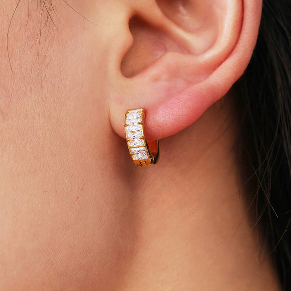 Wholesale Women's Fashion Stainless Steel Circle Earrings With 5A Zircon And Geometric Pattern Electroplated