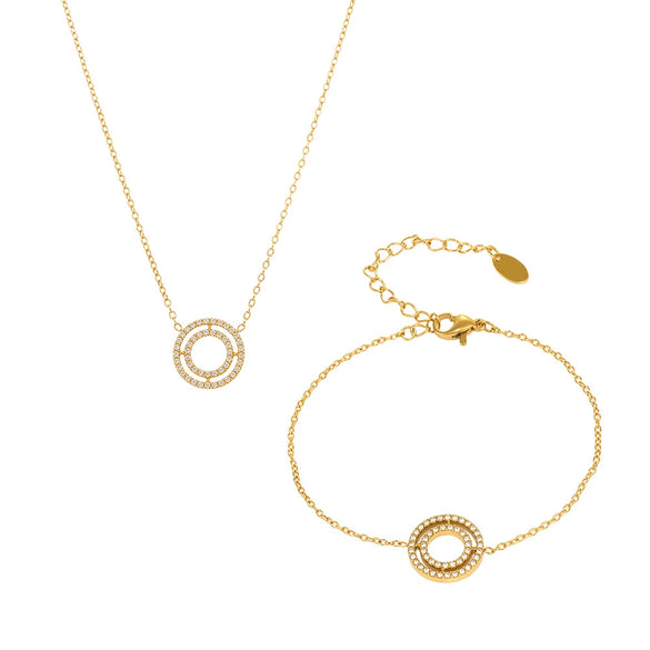 Wholesale Women's Fashion Stainless Steel Circle Pendant Clavicle Necklace And Bracelet Set With Electroplating Niche Design