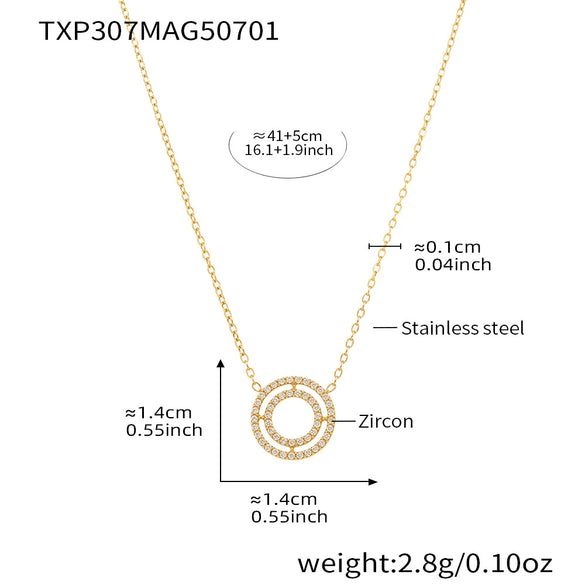 Wholesale Women's Fashion Stainless Steel Circle Pendant Clavicle Necklace And Bracelet Set With Electroplating Niche Design
