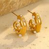 Wholesale Women's Fashion Stainless Steel Earrings With Pearl Inlaid Geometric And U Shaped Patterns And Electroplating Processing
