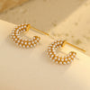 Wholesale Women's Fashion Stainless Steel Earrings With Pearl Inlaid Geometric And U Shaped Patterns And Electroplating Processing