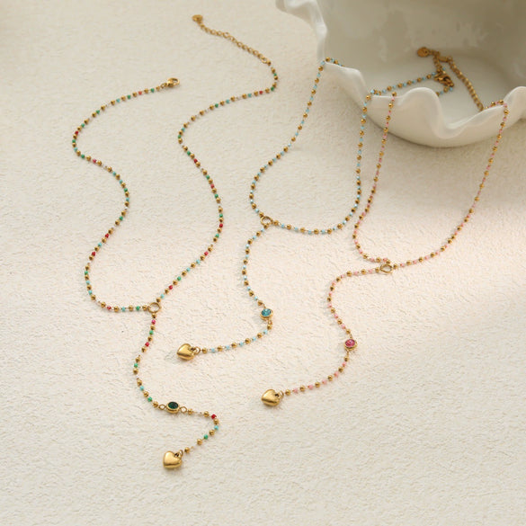 Wholesale Women's Fashion Stainless Steel Electroplated Geometric Heart Yshaped Tassel Necklace