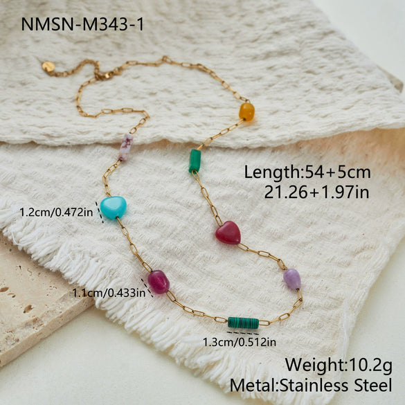 Wholesale Women's Fashion Stainless Steel Electroplated Geometric Necklace With Colorful Beads Starfish Seahorse Heart Pendant