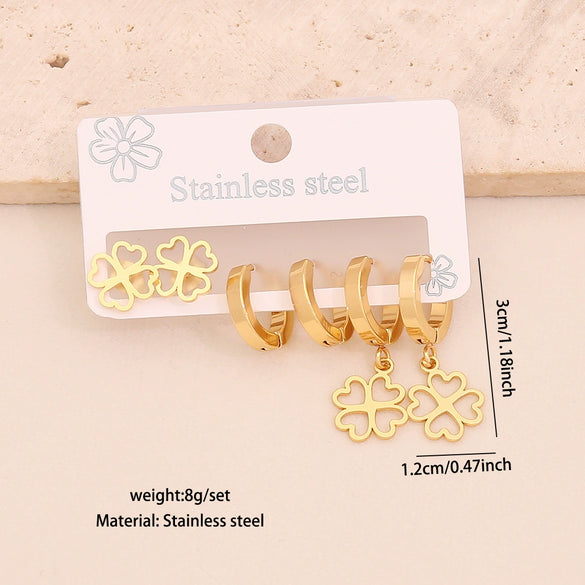Wholesale Women's Fashion Stainless Steel Flower Crown Heart Shape Butterfly Earrings With Electroplating