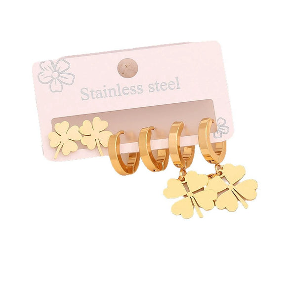 Wholesale Women's Fashion Stainless Steel Flower Crown Heart Shape Butterfly Earrings With Electroplating