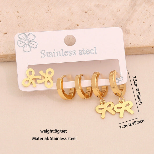 Wholesale Women's Fashion Stainless Steel Flower Crown Heart Shape Butterfly Earrings With Electroplating