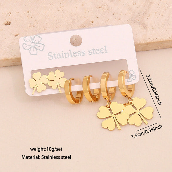 Wholesale Women's Fashion Stainless Steel Flower Crown Heart Shape Butterfly Earrings With Electroplating