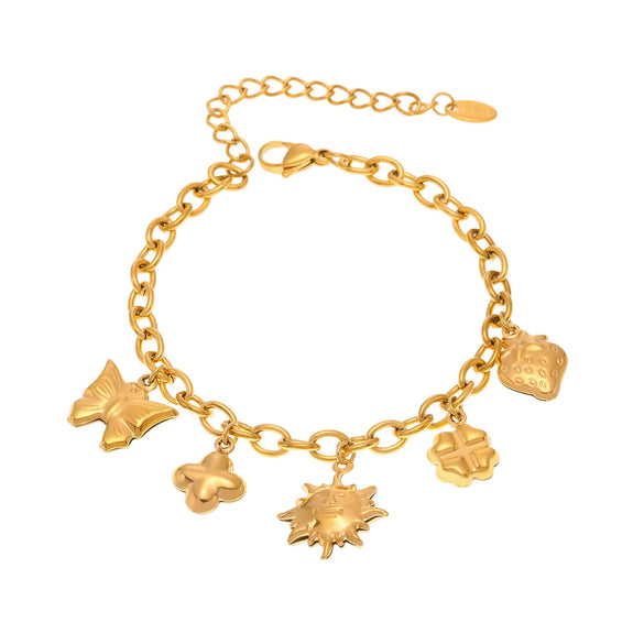 Wholesale Women's Fashion Stainless Steel Geometric Pattern Multiaccessory Bracelet With Hollow Pendant Electroplated With Real Gold