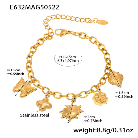 Wholesale Women's Fashion Stainless Steel Geometric Pattern Multiaccessory Bracelet With Hollow Pendant Electroplated With Real Gold