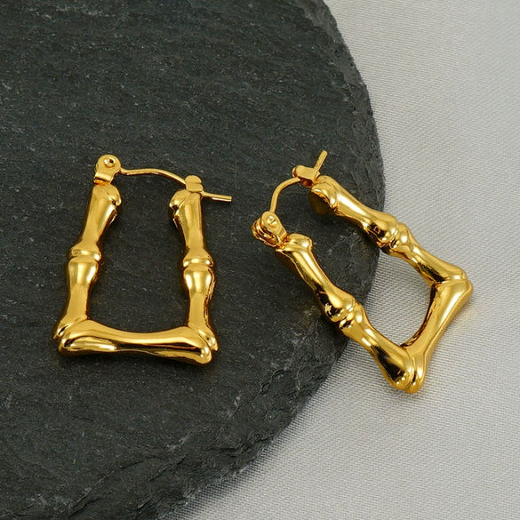 Wholesale Women's Fashion Stainless Steel Geometric Ushaped Electroplated Bamboo Design Retro Light Luxury Earrings