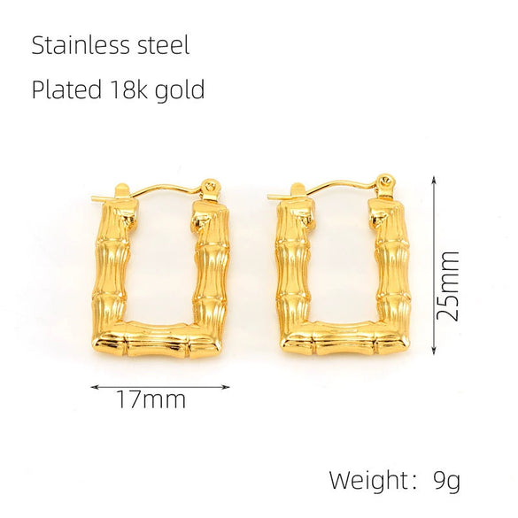 Wholesale Women's Fashion Stainless Steel Geometric Ushaped Electroplated Bamboo Design Retro Light Luxury Earrings