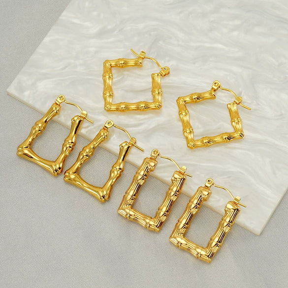 Wholesale Women's Fashion Stainless Steel Geometric Ushaped Electroplated Bamboo Design Retro Light Luxury Earrings