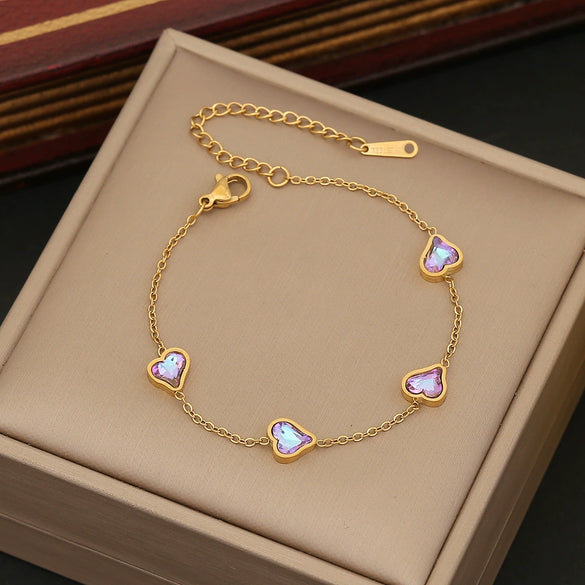 Wholesale Women's Fashion Stainless Steel Heart Shaped Butterfly Love Bracelet With Electroplating