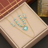 Wholesale Women's Fashion Stainless Steel Heart Shaped Double O Chain Necklace With Electroplating And Drop Oil Eyes Design