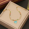 Wholesale Women's Fashion Stainless Steel Heart Shaped Double O Chain Necklace With Electroplating And Drop Oil Eyes Design