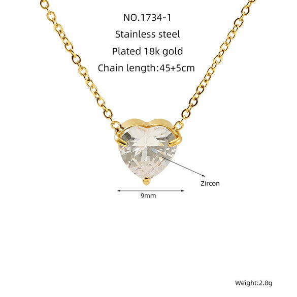 Wholesale Women's Fashion Stainless Steel Heartshaped Zircon Electroplated Clavicle Necklace