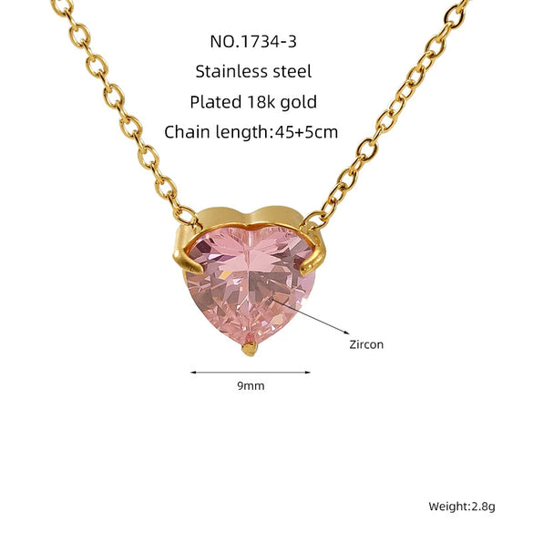 Wholesale Women's Fashion Stainless Steel Heartshaped Zircon Electroplated Clavicle Necklace