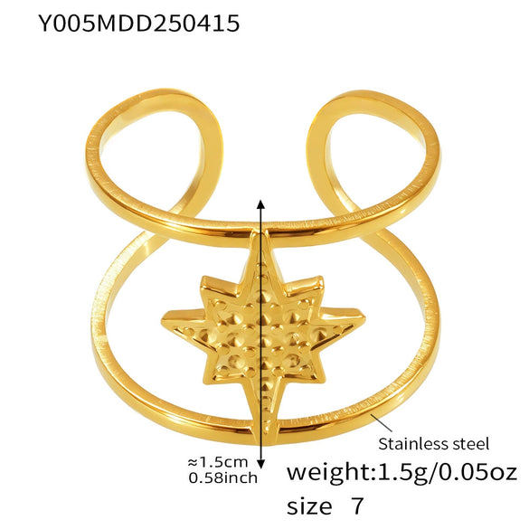 Wholesale Women's Fashion Stainless Steel Irregular Hollow Multi Layer Geometric Ring With Opening Design And Electroplating