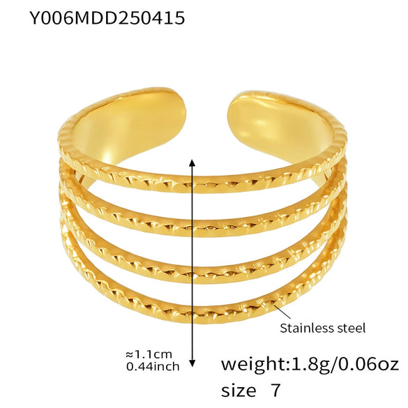 Wholesale Women's Fashion Stainless Steel Irregular Hollow Multi Layer Geometric Ring With Opening Design And Electroplating