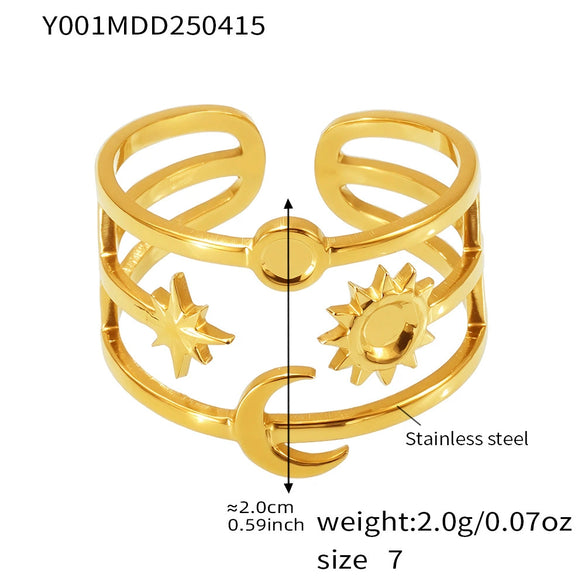 Wholesale Women's Fashion Stainless Steel Irregular Hollow Multi Layer Geometric Ring With Opening Design And Electroplating