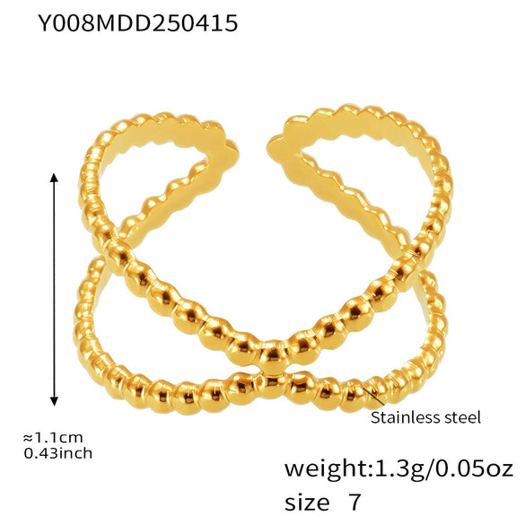 Wholesale Women's Fashion Stainless Steel Irregular Hollow Multi Layer Geometric Ring With Opening Design And Electroplating