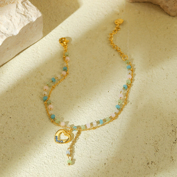 Wholesale Women's Fashion Stainless Steel 18K Electroplated Hollow Love Diamond Beaded Bracelet