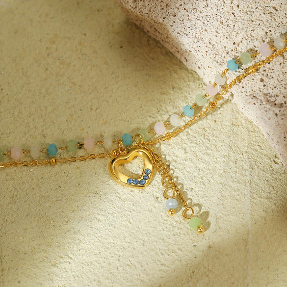 Wholesale Women's Fashion Stainless Steel 18K Electroplated Hollow Love Diamond Beaded Bracelet