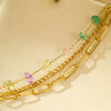 Wholesale Women's Fashion Stainless Steel 18K Gold Plated Threelayer Stacked Colorful Gravel Bracelet