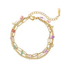 Wholesale Women's Fashion Stainless Steel 18K Gold Plated Threelayer Stacked Colorful Gravel Bracelet