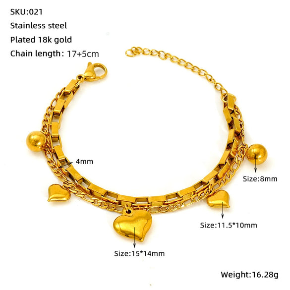 Wholesale Women's Fashion 316L Stainless Steel 18K Goldplated Doublelayer Heartshaped Folding Bracelet With Electroplating Treatment