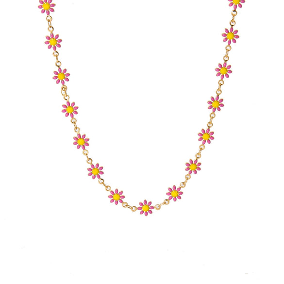 Wholesale Women's Fashion Stainless Steel Necklace With Small Wrinkled Chrysanthemum Design And Electroplating Treatment Chain Type Ochain