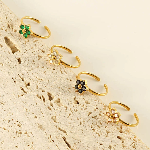 Wholesale Women's Fashion Stainless Steel Ring With Square Love Shape And Flower Design Inlaid With Zircon
