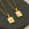 Wholesale Women's Fashion Stainless Steel Square Necklace With White Shell And Letter Design Gold Titanium Steel Electroplated Clavicle Chain