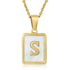 Wholesale Women's Fashion Stainless Steel Square Necklace With White Shell And Letter Design Gold Titanium Steel Electroplated Clavicle Chain